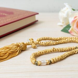 Prayer Rope 100 Knots in gold ochre cord with pearl beads and tassel Orthodox komboskini