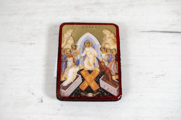Τhe Resurrection of Christ Miniature Handmade Wooden Icon so small that you always have it with you - Image 3