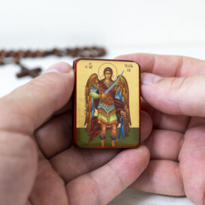 Saint Michael The Archangel Miniature Handmade Wooden Icon so small that you always have it with you