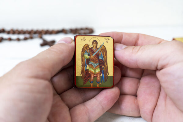 Saint Michael The Archangel Miniature Handmade Wooden Icon so small that you always have it with you
