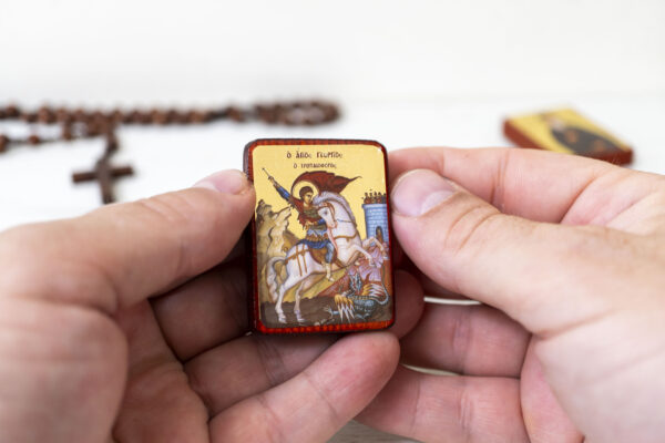 Saint George Miniature Handmade Wooden Icon so small that you always have it with you
