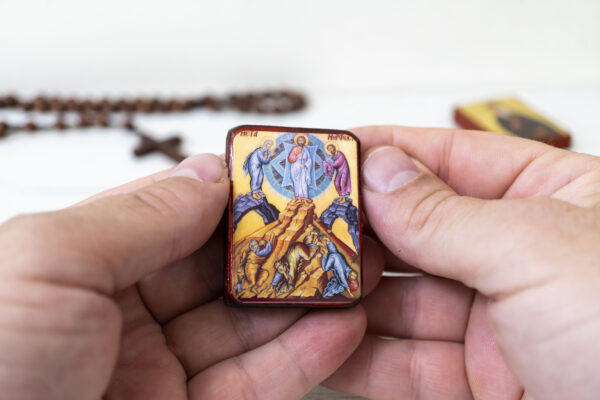 The Transfiguration of Jesus Miniature Handmade Wooden Icon so small that you always have it with you