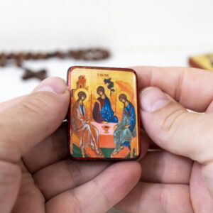 Holy Trinity The Hospitality of Abraham Miniature Handmade Wooden Icon so small that you always have it with you .