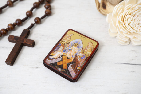 Τhe Resurrection of Christ Miniature Handmade Wooden Icon so small that you always have it with you - Image 2