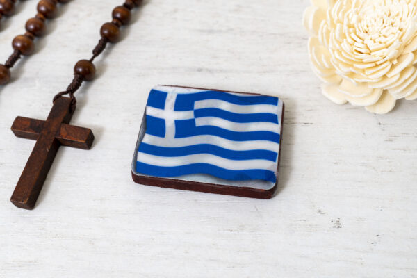 Greek Flag Miniature Handmade Wooden Frame so small that you always have it with you - Image 2