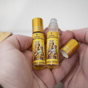 Premium Myrhh Anointing Oil From Greek Monasteries with Icon of Virgin Mary (1Pcs).