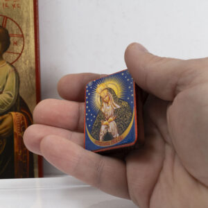 Virgin Mary of the Stars,Miniature Handmade Wooden Icon so small that you always have it with you