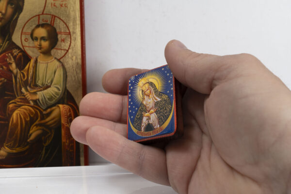 Virgin Mary of the Stars,Miniature Handmade Wooden Icon so small that you always have it with you