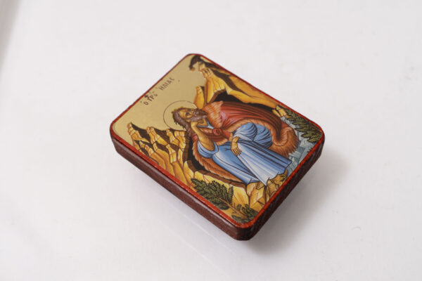 Prophet Elijah Miniature Handmade Wooden Icon so small that you always have it with you . - Image 3