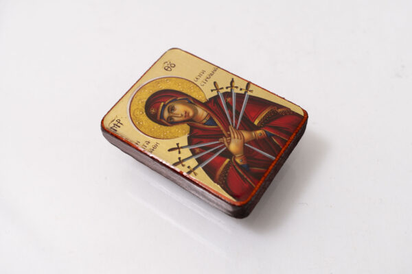 Virgin Mary of seven Swords Miniature Handmade Wooden Icon so small that you always have it with you - Image 5
