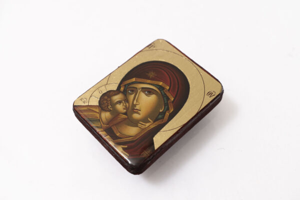 Virgin Mary sweet kisses Miniature Handmade Wooden Icon so small that you always have it with you . - Image 3
