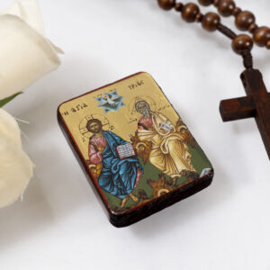 Holy Trinity Miniature Handmade Wooden Icon so small that you always have it with you .