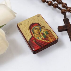 Our Lady of Kazan Miniature Handmade Wooden Icon so small that you always have it with you