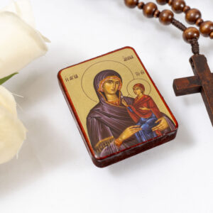 Saint Anna Miniature Handmade Wooden Icon so small that you always have it with you