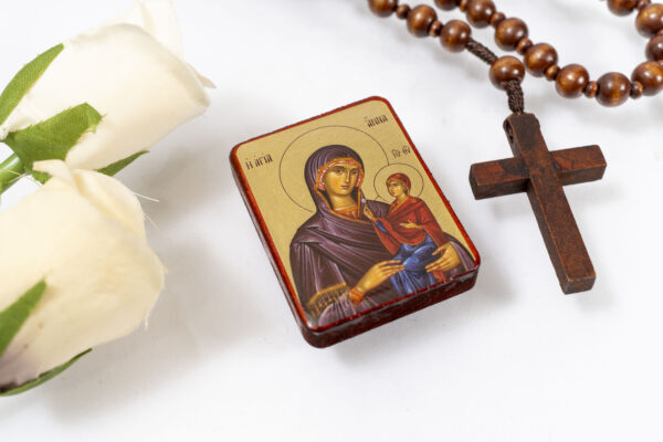 Saint Anna Miniature Handmade Wooden Icon so small that you always have it with you
