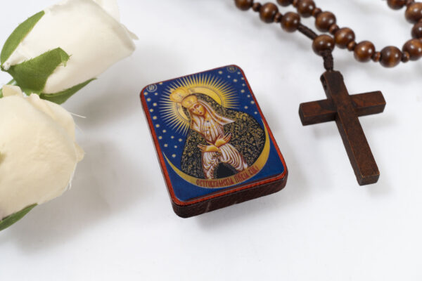Virgin Mary of the Stars,Miniature Handmade Wooden Icon so small that you always have it with you - Image 5