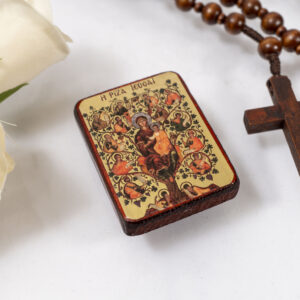 Theotokos Root of Jesse Miniature Handmade Wooden Icon so small that you always have it with you