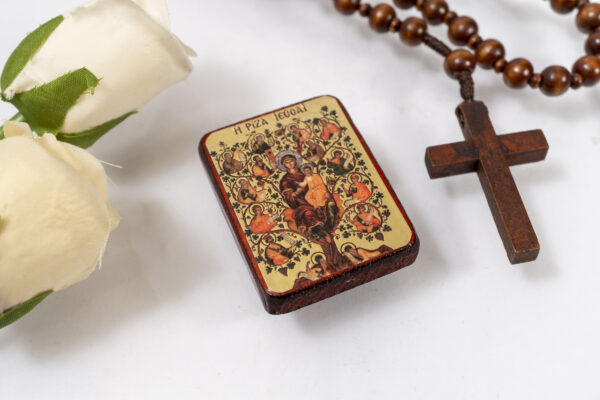 Theotokos Root of Jesse Miniature Handmade Wooden Icon so small that you always have it with you