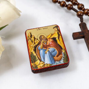 Prophet Elijah Miniature Handmade Wooden Icon so small that you always have it with you .