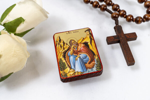 Prophet Elijah Miniature Handmade Wooden Icon so small that you always have it with you .