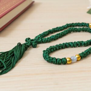 Prayer Rope 100 Knots in green cord with pearl beads and tassel Orthodox komboskini