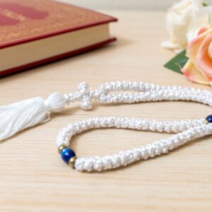 Prayer Rope 100 Knots in white cord with blue beads and tassel Orthodox komboskini