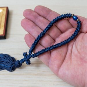 Prayer Rope 50 Knots in navy blue with white beads Orthodox komboskini