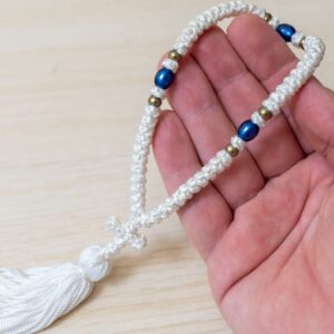 Prayer Rope 50 Knots in white with blue beads Orthodox komboskini