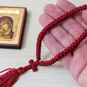 Prayer Rope 50 Knots in bordeaux wine red with matching burgundy beads Orthodox komboskini