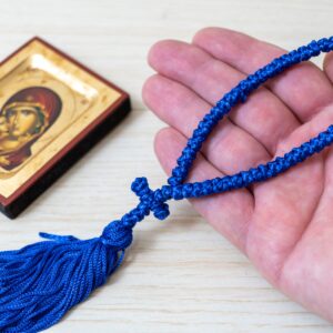 Prayer Rope 50 Knots in blue with white beads Orthodox komboskini
