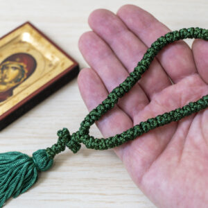 Prayer Rope 50 Knots in green with blue beads Orthodox komboskini