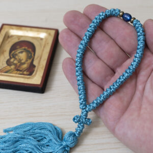 Prayer Rope 50 Knots in light blue with blue beads Orthodox komboskini