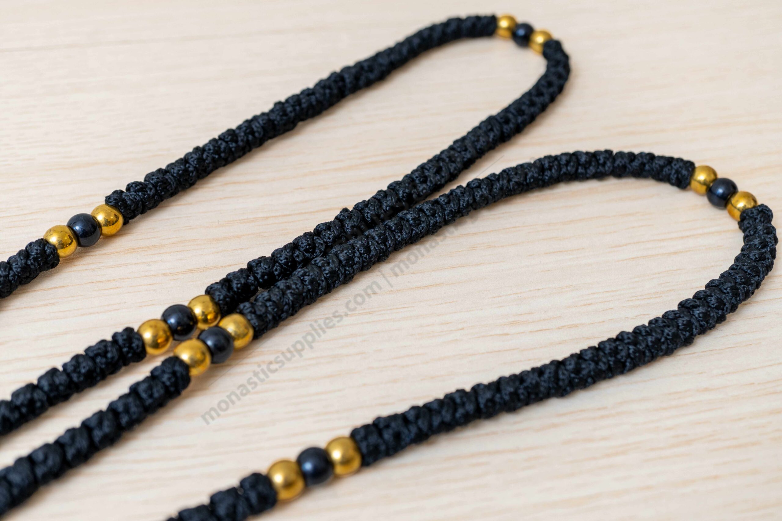 Prayer Rope 100 Knots in black cord with black beads and tassel Orthodox komboskini